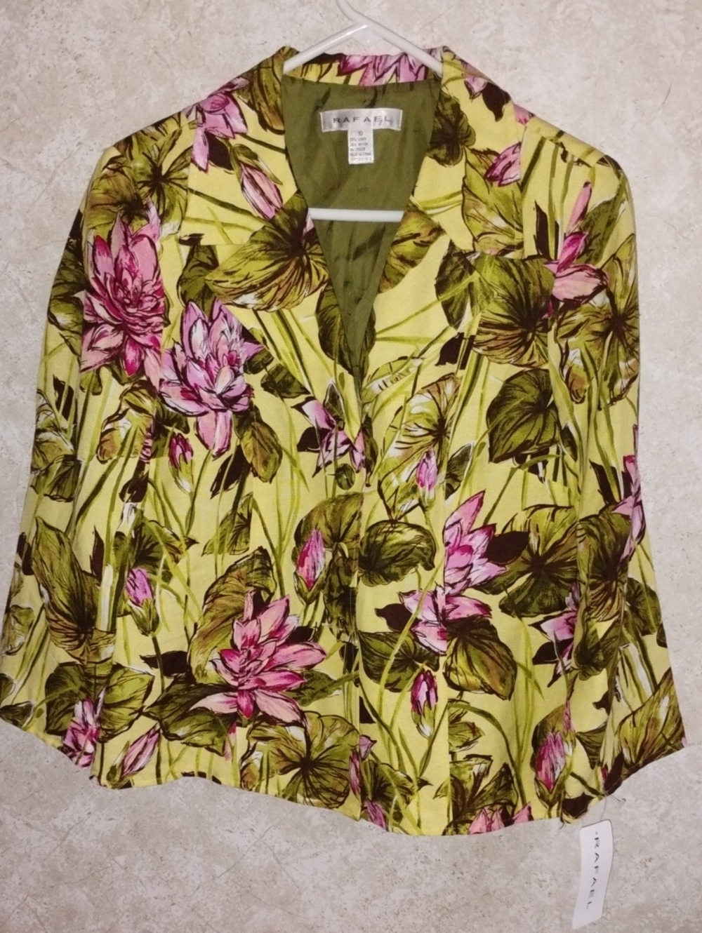Rafaella Pink-Green Floral Button Down Blazer, Office, Spring,Size 10/Linen/Rayo